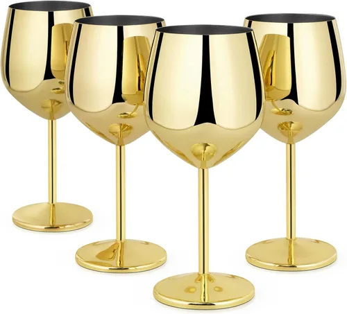 Miniatura 13 de Lifecapido Juego de 6 copas de vino de acero inoxidable, copas de vino coloridas de acero inoxidable de 18 onzas, copas de vino de metal con tallo