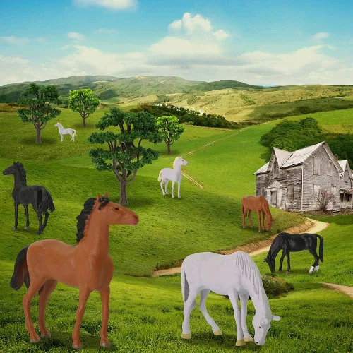 Miniatura 2 de AN4303 15PCS 1:43 Animales de granja Caballos y vacas Escala O PVC bien pintado caballo y vaca Uso para modelo Paisaje Decoración de escritorio