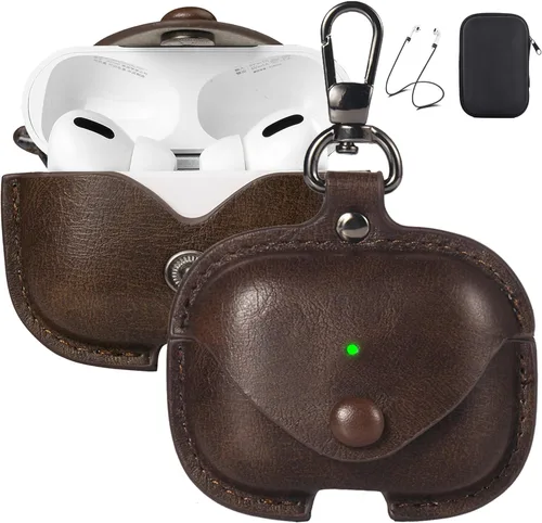 Miniatura 9 de Maxjoy Funda de cuero para AirPods 4, funda de cuero para AirPods de 4ª generación, funda protectora de cuero con llavero compatible con Apple Negro