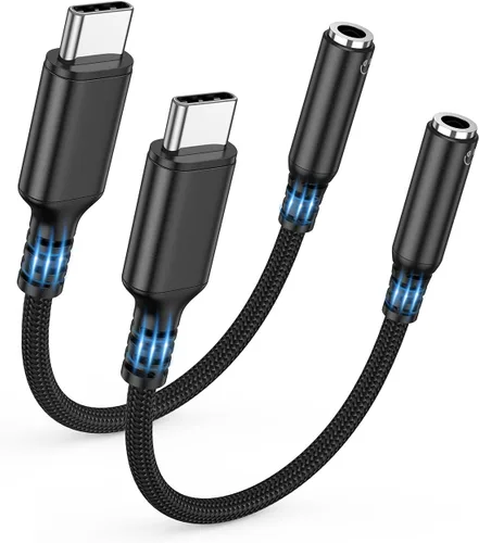 Highwings Adaptador USB Tipo C a Conector de Auriculares Hembra de 3.5mm, (Paquete de 2) Adaptador USB C a Audio Auxiliar Compatible con iPhone 16