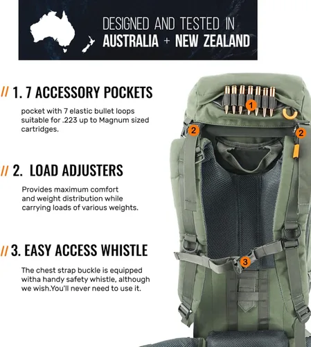 Miniatura 6 de SPIKA Mochila de caza con marco interno, mochila de senderismo impermeable para extensible, 40L + 80L + capacidad Verde militar 80l