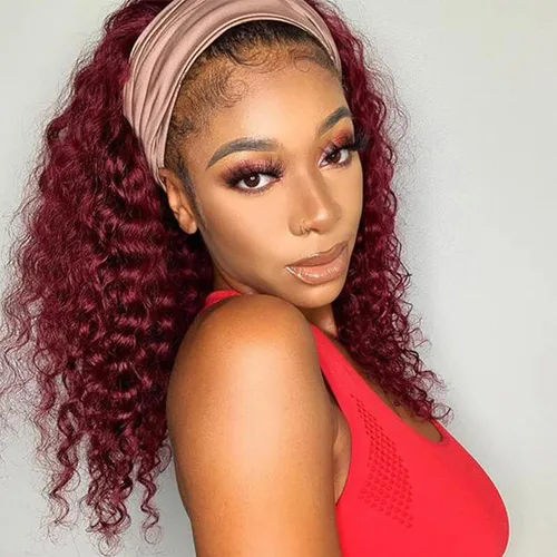 Miniatura 12 de Aiterina Peluca con Diadema de Cabello Humano Ombre con Mechas Rizado Peluca de Cabello Humano Pelugas con Diadema para Mujeres Negras Sin Encaje