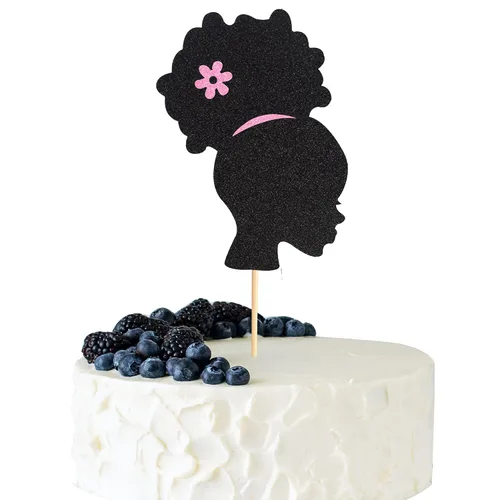 1 adorno para pastel de niña africana, color negro, cultural/étnico, 1 unidad, 1 pieza, decoración de pastel, decoración para tartas, ocasiones de