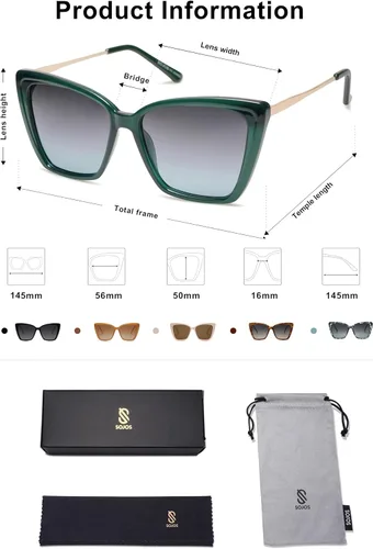 Miniatura 29 de SOJOS Gafas de sol polarizadas de moda para mujer, retro, de gran tamaño, cuadrado, ojo de gato, gafas de sol con protección UV SJ2206