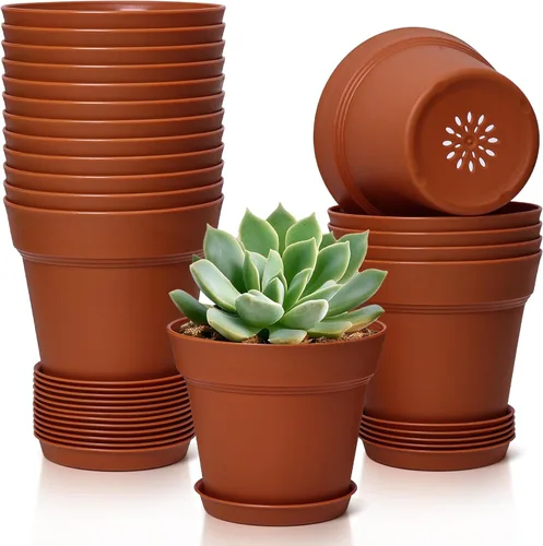 Miniatura 10 de T4U Macetas de Flores 18-Pack, Maceta de 5 Pulgadas con Platillo y Agujero de Drenaje, Macetas de Plástico Duraderas, Macetas Pequeñas para Plantas