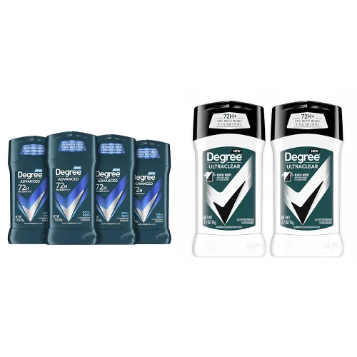 Degree Desodorante antitranspirante de protección avanzada para hombre, Cool Rush, 4 unidades y desodorante antitranspirante ultratransparente para