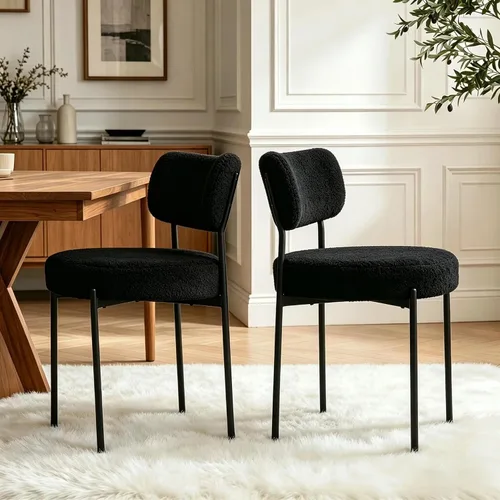 Boucle - Juego de 2 sillas de comedor, modernas sillas de cocina tapizadas de mediados de siglo con respaldo curvado y patas de metal negro, sillas