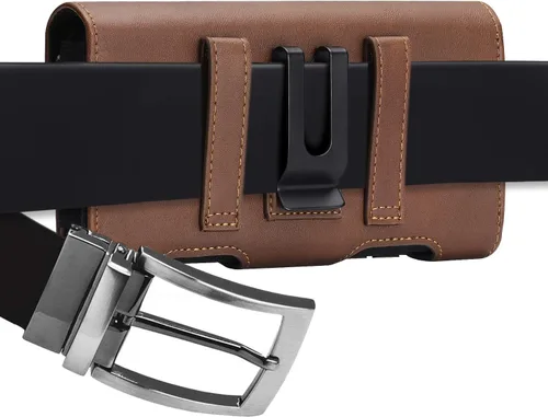 Miniatura 8 de BECPLT Funda Holster de Cuero Tipo Bolsa para iPhone 17 Pro 17/16/15/14/13/12/11 Pro con Clip para Cinturón y Trabillas para Cinturón