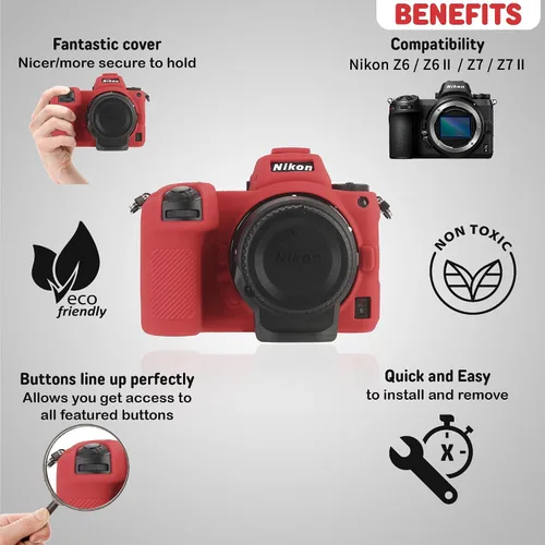 Miniatura 3 de Funda de cámara para Nikon Z6 Z6II Z7 Z7II - Funda protectora de silicona para DSLR, jaula desmontable, a prueba de golpes, a prueba de polvo (rojo)