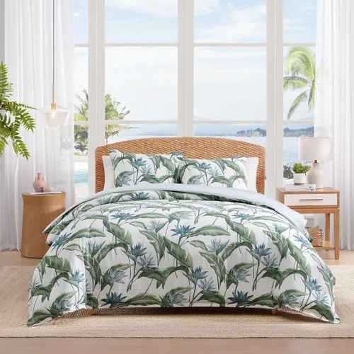 Tommy Bahama - Juego de edredón tamaño Queen, ropa de cama costera de algodón suave con fundas de almohada, juego de cama floral tropical y