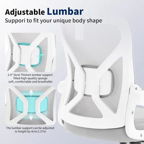 Miniatura 5 de Silla de Oficina, Silla de Escritorio Ergonómica con Soporte Lumbar Ajustable, Silla de Oficina Gris de 400 Libras Silla de Computadora de Malla