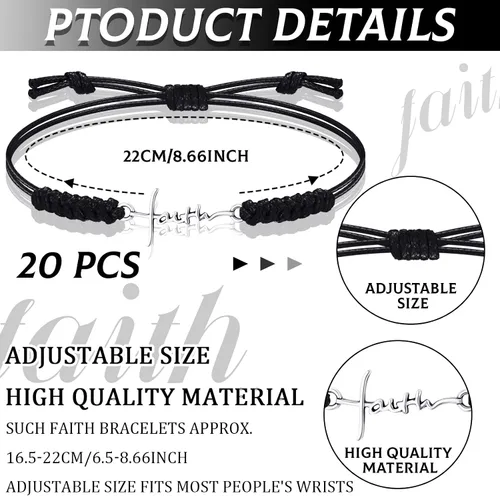 Miniatura 2 de Rtteri 20 Piezas Pulseras de Cruz de Fe Inspiracionales Regalos de Joyería de Cumpleaños a Granel de Acero Inoxidable Dije de Esperanza Pulsera