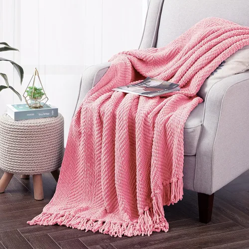 Miniatura 13 de Manta de tweed con borlas de flecos para sofá, decoración del hogar, cama, sofá, silla, 50 x 60 pulgadas, naranja óxido