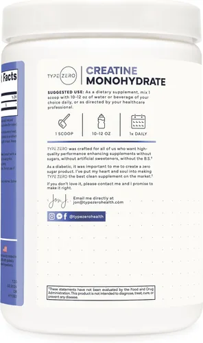 Miniatura 3 de Type Zero Monohidrato de creatina en polvo, 17.64 oz, sabor a frambuesa azul, sin gluten