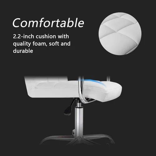 Miniatura 5 de JUMMICO Silla de oficina moderna con ruedas, silla de tocador de piel sintética, respaldo medio, linda para oficina, adolescentes y escritorios