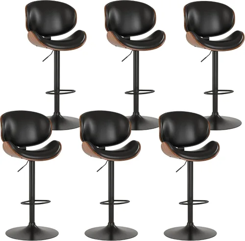 Miniatura 20 de KCC Juego de 2 taburetes de bar giratorios de altura ajustable, sillas de bar tapizadas de piel sintética con reposapiés, taburete de bar de madera