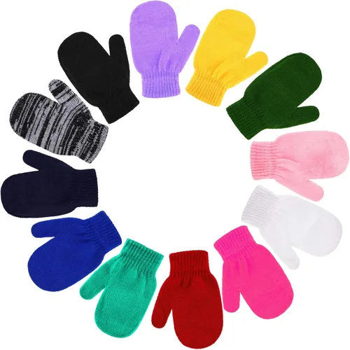 Miniatura 5 de Boao 12 pares de guantes de invierno para niños pequeños, guantes de punto para niños, guantes mágicos cálidos para niños y niñas, suministros