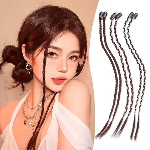 NICENEEDED 6 extensiones de cabello trenzado con clip, 18 pulgadas, trenzas laterales frontales, extensiones de cabello largo, cabello sintético