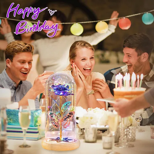 Miniatura 8 de Regalos de rosas para el día de la madre, rosas de cristal de galaxia preservadas para siempre, rosas iluminadas en cúpula de cristal, regalos de B