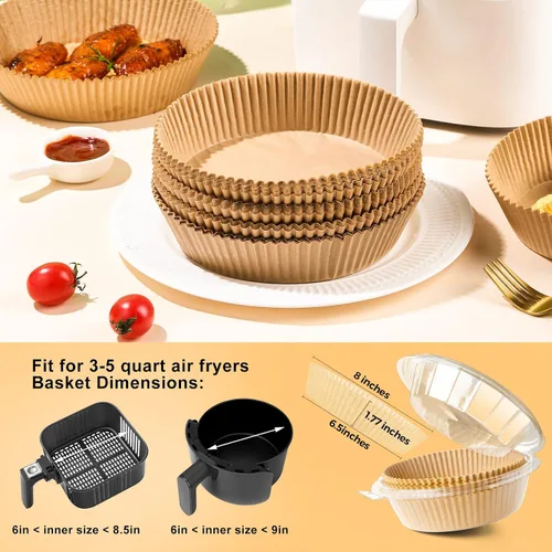 Miniatura 2 de Forros de papel para freidora de aire desechables: 100 piezas redondas para horno de freidora de aire, hojas de pergamino a prueba de grasa y agua