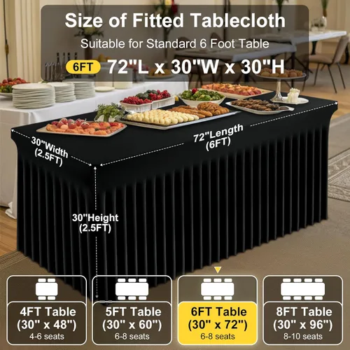 Miniatura 6 de Smiry Mantel de Spandex, Mantel Elástico Ajustable Extensible para Mesas Rectangulares de 6 Pies, Falda Cubierta de Mesa Impermeable y Lavable