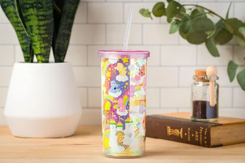 Miniatura 5 de Silver Buffalo Care Bears - Vaso alto de plástico iridiscente con diseño de estrellas arcoíris con tapa y pajilla, 20 onzas Care Bears iridiscentes