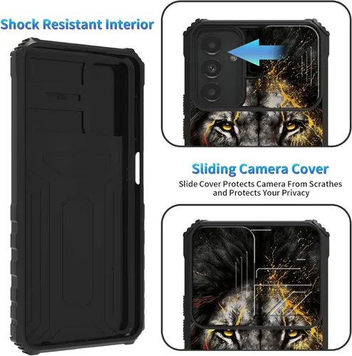 Miniatura 215 de Funda para Samsung Galaxy S22 Ultra 5G, Galaxy S22 Ultra con cubierta de cámara deslizante, funda resistente de doble capa con función atril Black