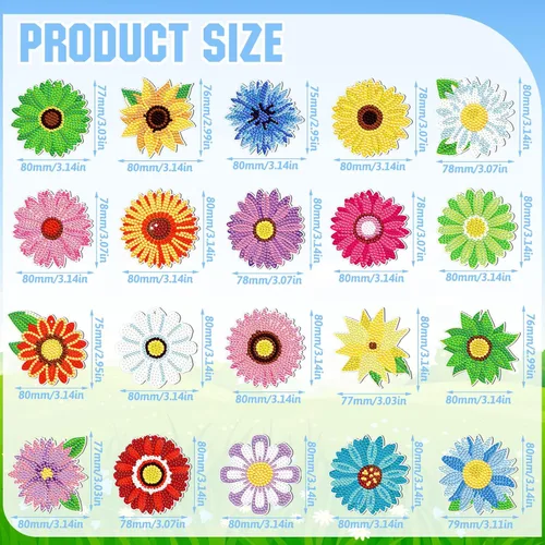 Miniatura 2 de FairySandy Juego de 20 llaveros de flores con pintura de diamantes de primavera para adultos, diseño de girasol, diamantes de imitación 5D, adorno