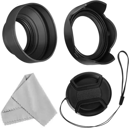 Juego de parasol de lente de 2.638 in, repuesto Canon EW-73B, parasol de goma plegable con rosca de filtro + parasol reversible para lente de flor