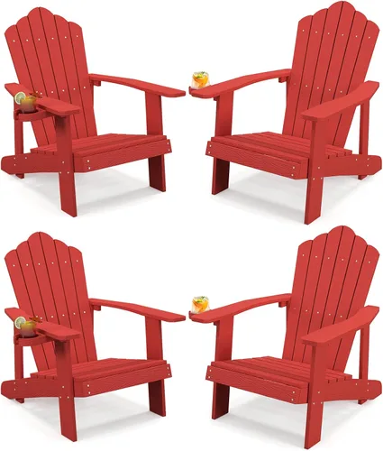 Miniatura 25 de Tangkula Silla Adirondack de gran tamaño, sillas de patio con soporte ajustable para tazas, sillones con caderas y listones, resistente a