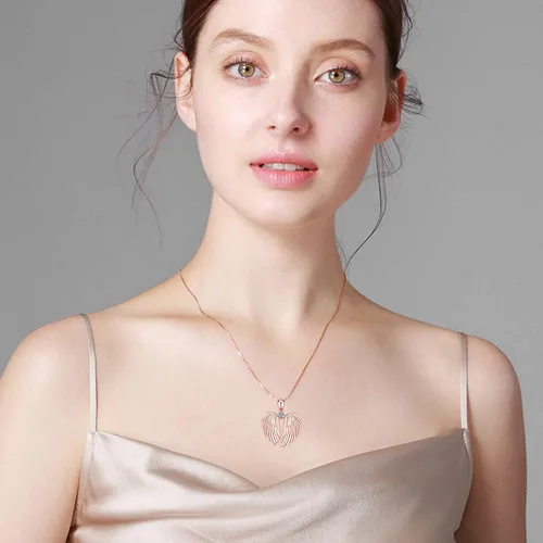 Miniatura 5 de YFN Collar de alas de ángel de plata de ley 925 con colgante de alas de ángel guardián, collar de piedra natal para mujeres y niñas, joyería