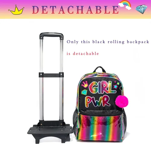 Miniatura 3 de Mochila con ruedas para niñas, mochila escolar con ruedas, bolsa escolar con bolsa de almuerzo y bolsa para lápices, mochila con ruedas para niños