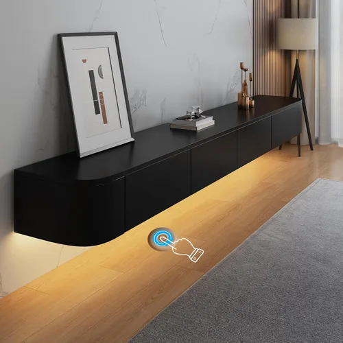 Miniatura 17 de Soporte flotante de TV - Consola multimedia montada en la pared con 2 cajones, centro de entretenimiento flotante, gabinete de TV, estante