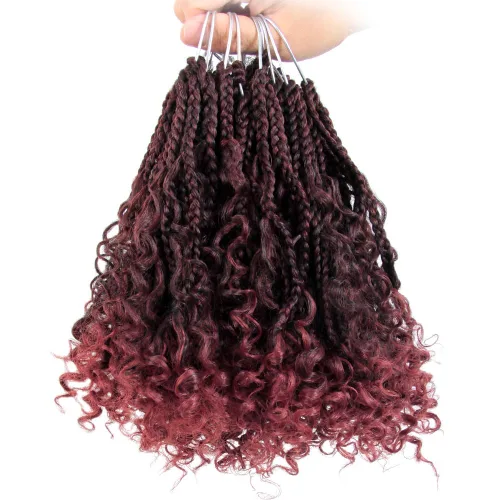 Miniatura 8 de Niseyo - Caja diosa con trenzas de pelo a crochet de 8 pulgadas, paquete de 8 unidades, trenzas de caja a crochet cortas, extremos rizados