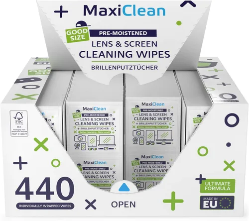 Miniatura 8 de MAXI CLEAN Paquete de 440 toallitas para lentes de anteojos prehumedecidas, envueltas individualmente, limpieza sin rayas para anteojos y pantallas