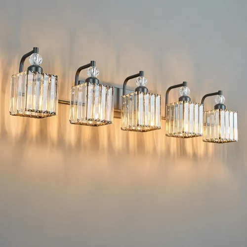 Lámpara de tocador de baño de 5 luces, moderna, color negro, accesorios de iluminación de tocador para baño, sobre espejo, accesorios de iluminación