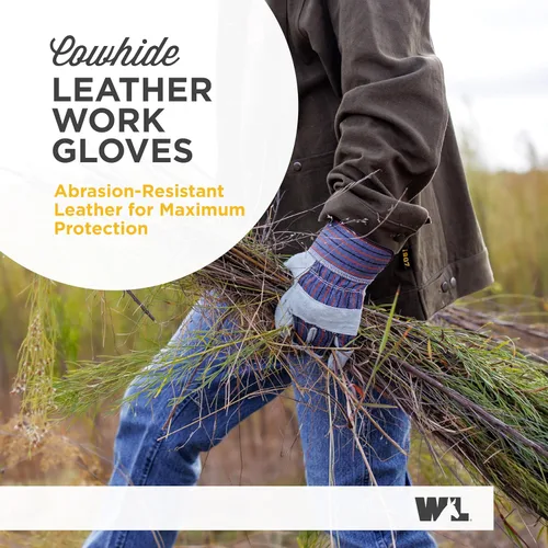 Miniatura 3 de Paquete de 2 pares de guantes de trabajo de cuero para hombre Wells Lamont con palmas reforzadas resistentes, grandes (4006N-WNW), gris