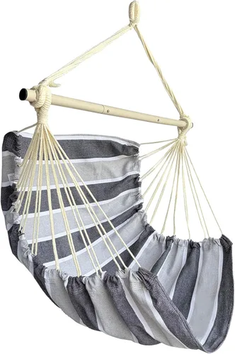 Miniatura 3 de Silla colgante extra grande, 135 × 43.3 in, capacidad de carga de 330.7 lbs, hamaca de algodón con barra de soporte de metal, asiento ancho