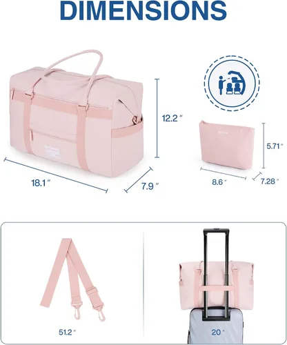 Miniatura 4 de BAGSMART Bolsa de viaje, rosa-2 piezas, Bolsa de viaje