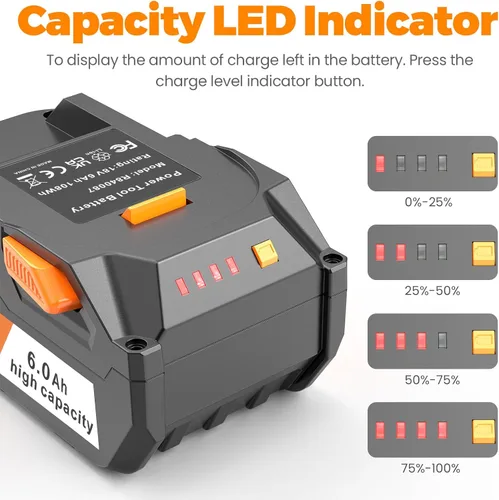 Miniatura 5 de ARyee Batería de repuesto de 18 V 6000 mAh compatible con taladro RIDGID de 18 V R840087 R840083 R840086 R840085 R840084 Batería de iones de litio