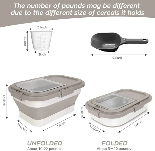 Miniatura 2 de Contenedor de almacenamiento de comida para perros de 10 a 13 libras, contenedor plegable de comida para mascotas con tapa hermética, recipientes
