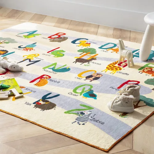 Miniatura 8 de Ashler - Alfombra infantil con alfabeto y animales para sala de juegos, 5.7 x 4.3 pies, alfombra de juego educativa para niños pequeños, alfombra