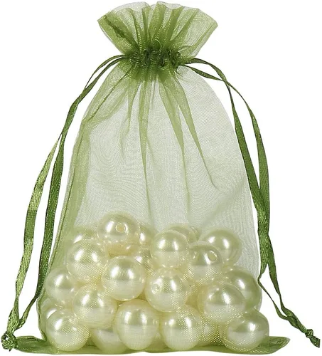 Miniatura 8 de HRX Package 100 bolsas de organza con cordón verde oliva, 4 x 6 pulgadas, bolsas de regalo de malla de caramelo, bolsas de joyería, bolsitas