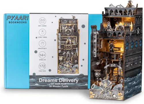 Dreams Delivery - Kit de rincón de libro, barco pirata de 172 piezas, kit de casa en miniatura LED para bricolaje, rompecabezas de madera 3D, kit de