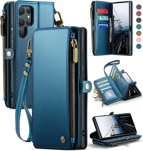 Miniatura 10 de Defencase Funda tipo cartera ultra magnética para Samsung Galaxy S22 compatible con Magsafe con cremallera de bloqueo RFID y tarjetero para mujer