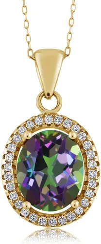 Miniatura 61 de Gem Stone King Collar con colgante de plata chapada en oro amarillo de 18 quilates de 0.433 x 0.354 in con piedra natal ovalada para mujer