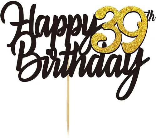 Miniatura 78 de Decoración para tartas de cumpleaños 59 años con purpurina para 59 aniversario, decoración de cumpleaños de 59 años, decoraciones doradas
