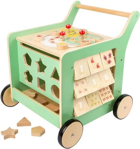 Small Foot Wooden Toys - Andador de madera pastel prémium para bebés y centro de juegos ¡Muévete! Diseñado para niños pequeños de 12 meses en