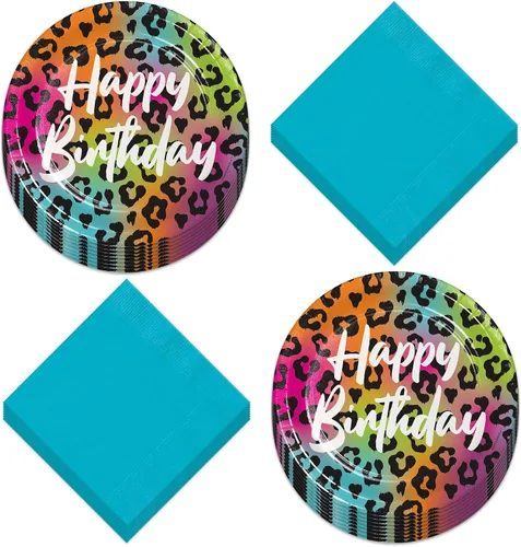 Miniatura 11 de Live It Up! Party Supplies Wild Child Happy Birthday - Platos de postre de papel con estampado de animales, servilletas y tazas de color rosa