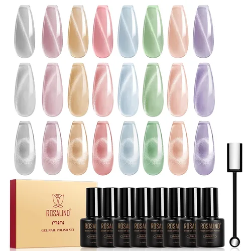 Miniatura 14 de ROSALIND Cateye - Esmalte en gel, 8 colores con purpurina magnética de ojo de gato, juego de esmalte de uñas de gel con imán, esmalte de gel